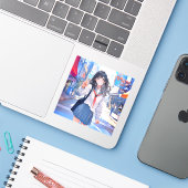 シール Seal|寄り道JK 寿司娘 GenerativeAI Sticker (Laptop met iPhone)