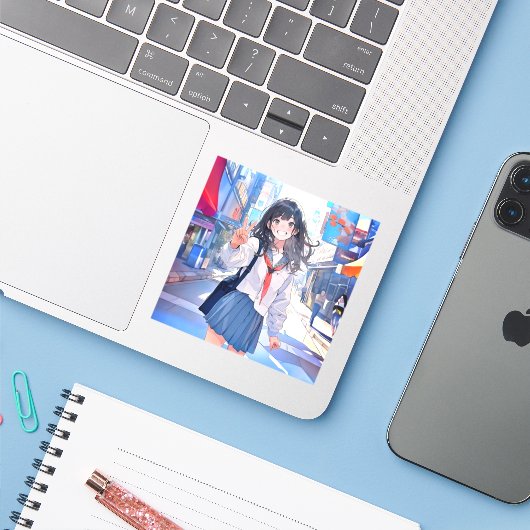 シール Seal｜寄り道JK 寿司娘 GenerativeAI Sticker (Laptop met iPhone)