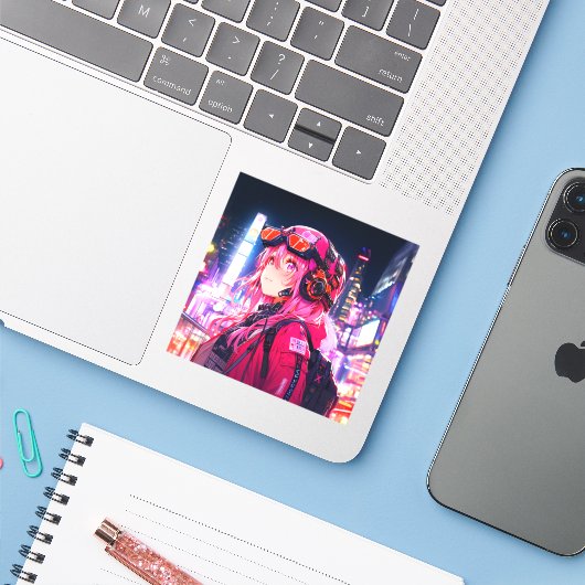 ステッカー｜VACHABORG グッズ「ピンクメカニカルガールの探検」 STICKER (Laptop met iPhone)