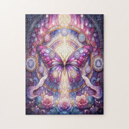 ステンドグラス風の神秘的な蝶 LEGPUZZEL (Verticaal)