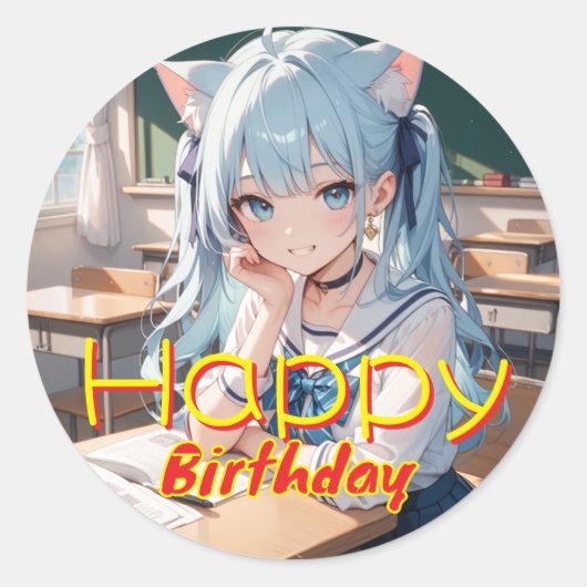 セーラー服を着た猫耳の少女 RONDE STICKER (Voorkant)