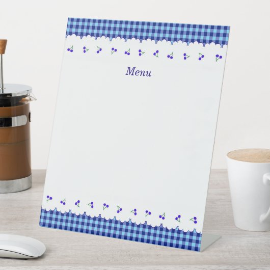 タイトル カスタマイズ チェリー チェック ブルー RECLAMEBORD MET VOETSTUK (Insitu)