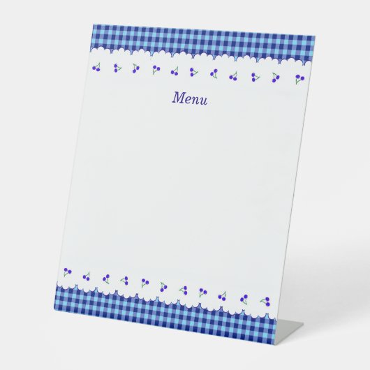 タイトル　カスタマイズ　チェリー　チェック　ブルー     RECLAMEBORD MET VOETSTUK (Voorkant)