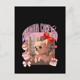 チワワのケーキ屋さん、スイーツ、子犬、リボン、cherry,girly好きのための briefkaart