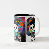 ツートーンマグカップ, 325 ml**スカル＆ブラックキャット ハロウィンマグカップ  tweekleurige koffiemok (Voorkant rechts)