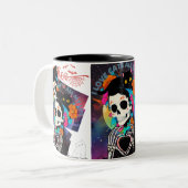 ツートーンマグカップ, 325 ml**スカル＆ブラックキャット ハロウィンマグカップ  tweekleurige koffiemok (Voorkant links)