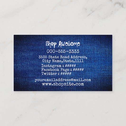 デニム　デザインのオシャレでカッコいい VISITEKAARTJE (Achterkant)