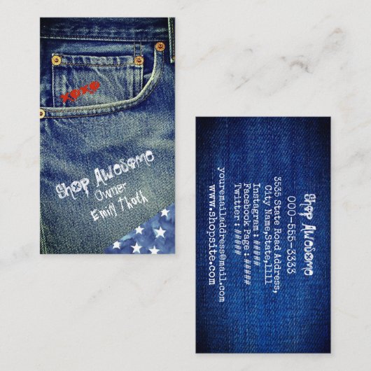 デニム　デザインのオシャレでカッコいい VISITEKAARTJE (Voorkant / Achterkant)