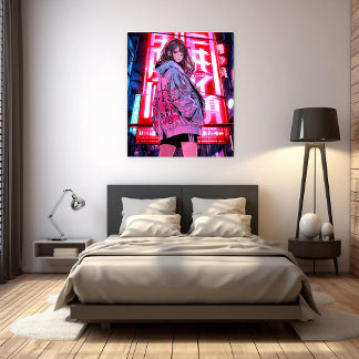ネオンJKアートパネル｜寿司娘 Art Panel GenerativeAI Canvas Afdruk