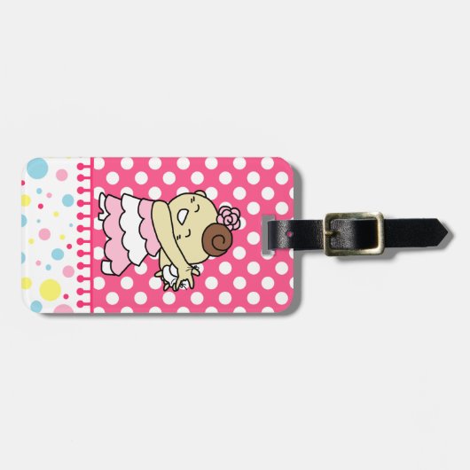 ネームタグ　表にカスタネッ子　（裏はパリ子 or カードケース）　白 bagagelabel (Voorkant horizontaal)