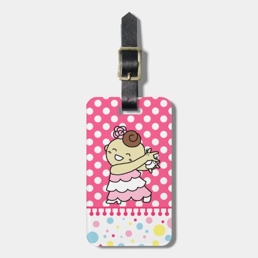 ネームタグ 表にカスタネッ子 (裏はパリ子 or カードケース) 白 bagagelabel (Voorkant verticaal)