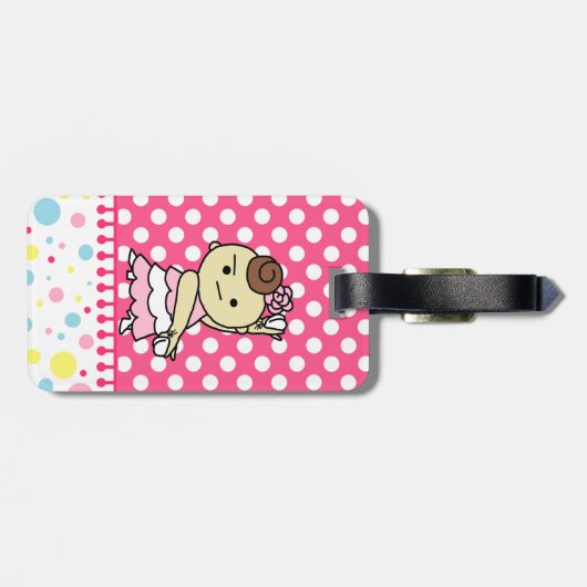 ネームタグ　表にカスタネッ子　（裏はパリ子 or カードケース）　白 bagagelabel (Achterkant horizontaal)