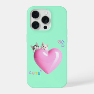 ハートにちょこんと乗るかわいい猫たち♡ iPhone 15 PRO CASE