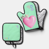 ハートにちょこんと乗るかわいい猫たち♡ OVENWANT & PANNENLAP SET (Voorkant / Achterkant)