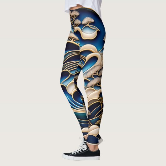 ビンテージな日本の浮世絵北斎イズムとローファイアートが融合した着物柄のレギンス LEGGINGS (Links)