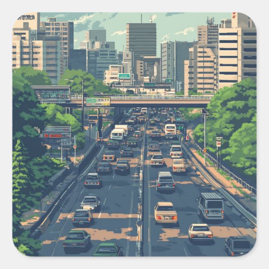ピクセルアート　東京の渋滞のステッカー VIERKANTE STICKER (Voorkant)