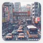 ピクセルアート　東京の渋滞のステッカー VIERKANTE STICKER (Voorkant)