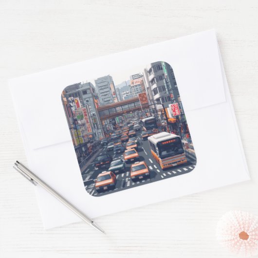 ピクセルアート　東京の渋滞のステッカー VIERKANTE STICKER (Envelop)