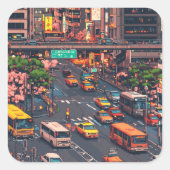 ピクセルアート 東京の渋滞のステッカー VIERKANTE STICKER (Voorkant)