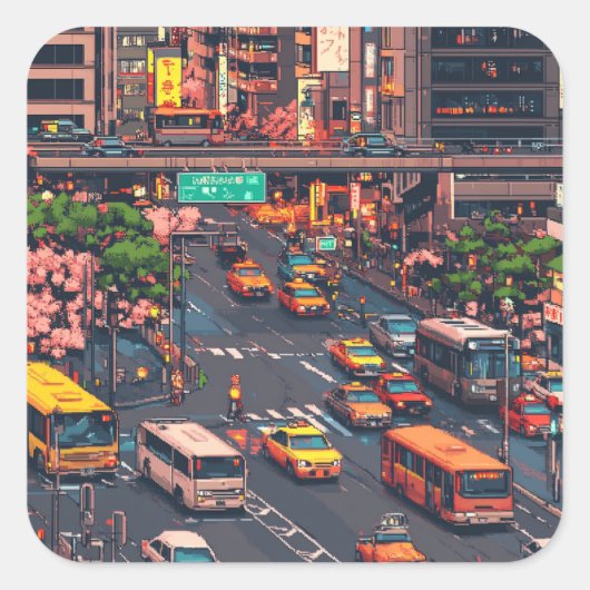 ピクセルアート　東京の渋滞のステッカー VIERKANTE STICKER (Voorkant)