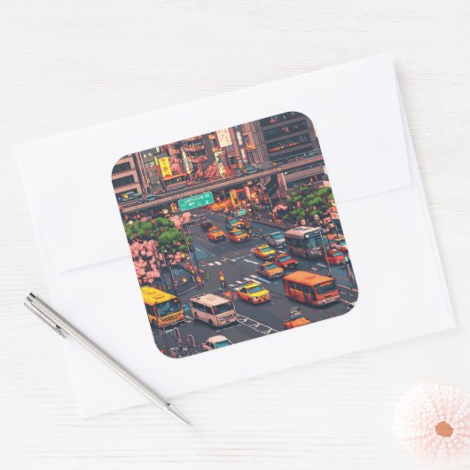 ピクセルアート　東京の渋滞のステッカー VIERKANTE STICKER (Envelop)