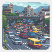 ピクセルアート　東京の渋滞のステッカー VIERKANTE STICKER (Voorkant)