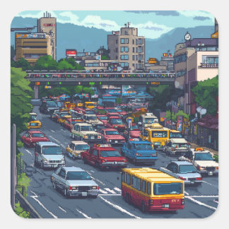 ピクセルアート 東京の渋滞のステッカー VIERKANTE STICKER