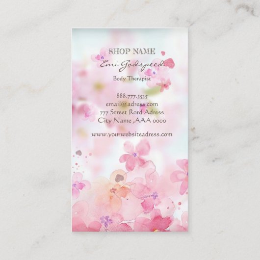 ピンクの桜の花びらが舞うオシャレな名刺  VISITEKAARTJE (Achterkant)