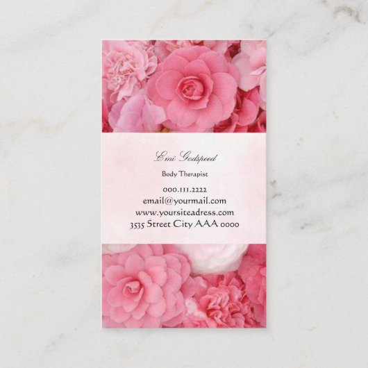 ピンクの花のかわいい名刺 VISITEKAARTJE (Achterkant)