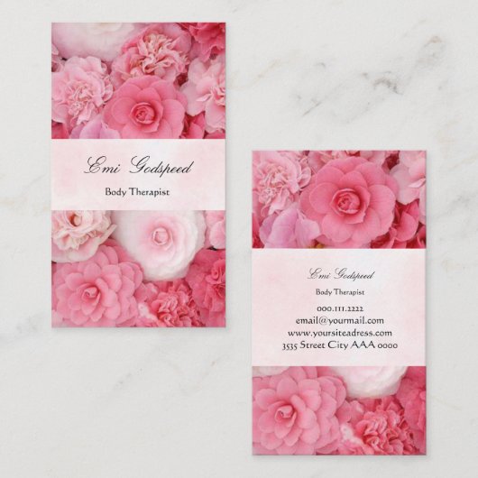 ピンクの花のかわいい名刺 VISITEKAARTJE (Voorkant / Achterkant)