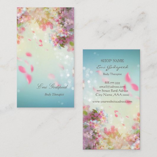 ピンクの花びらが舞うオシャレな名刺 VISITEKAARTJE (Voorkant / Achterkant)