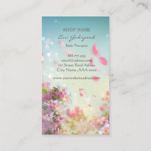 ピンクの花びらが舞うオシャレな名刺 VISITEKAARTJE (Achterkant)