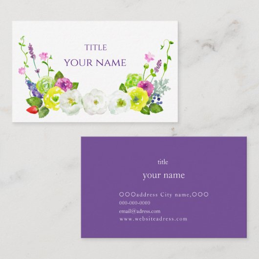 フラワーアレンジメント　水彩イラスト VISITEKAARTJE (Voorkant / Achterkant)