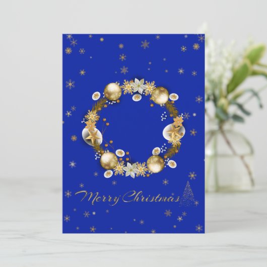 ブルーエレガントなクリスマスカード♡  FEESTDAGENKAART (Staand voorkant)