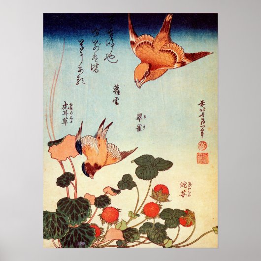 ヘ ビ に 小, イ Bird en Mock Strawberry, Hokusゴ, チ Bird Poster (Voorkant)
