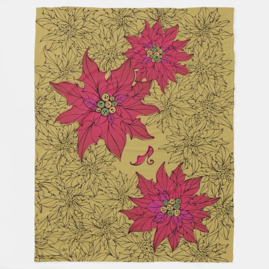 ポインセチアと赤い靴。からし色 FLEECE DEKEN (Voorkant)