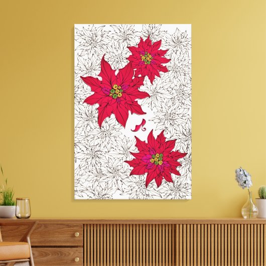 ポインセチアと赤い靴。オフホワイト CANVAS AFDRUK (Insitu (Woonkamer))