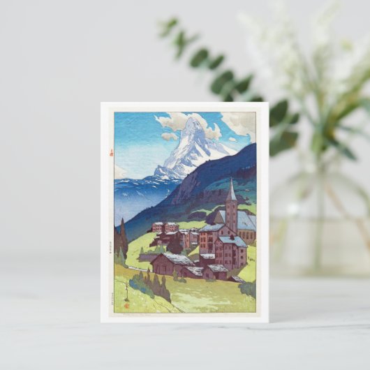 マ ッ ー ル ン, Matterhorn, Hiroshi Yoshida, Woodcut Briefkaart (Staand voorkant)