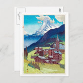 マ ッ ー ル ン, Matterhorn, Hiroshi Yoshida, Woodcut Briefkaart (Voorkant / Achterkant)