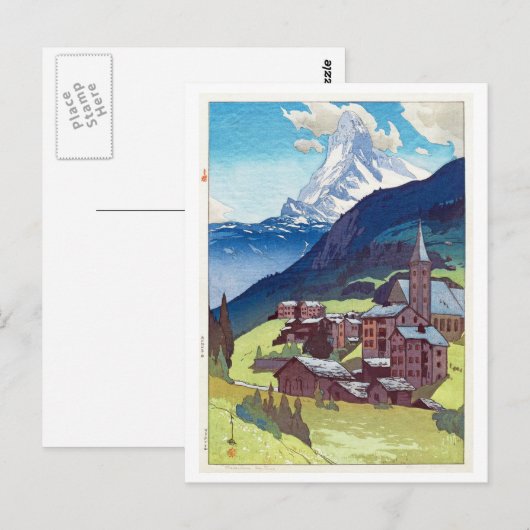 マ ッ ー ル ン, Matterhorn, Hiroshi Yoshida, Woodcut Briefkaart (Voorkant / Achterkant)