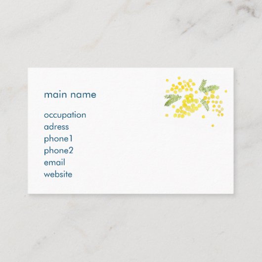 ミモザの水彩イラスト VISITEKAARTJE (Achterkant)