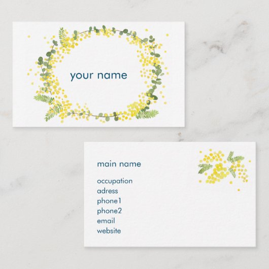ミモザの水彩イラスト VISITEKAARTJE (Voorkant / Achterkant)