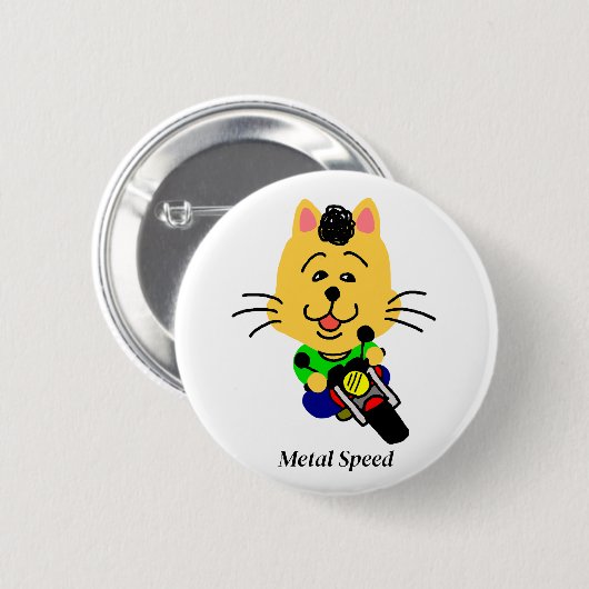 メタルスピード　全開ネコちゃん　ホワイト RONDE BUTTON 5,7 CM (Voorkant /achterkant)