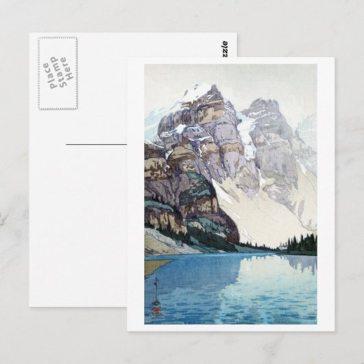 モ ー 湖, Moraine Lake, Hiroshi Yoshida, Woodcut Briefkaart (Voorkant / Achterkant)