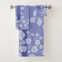 ラブリーフラワー　落ち着いたブルー BAD HANDDOEK