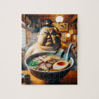 ラーメンを前に真剣な眼差しの力士 LEGPUZZEL