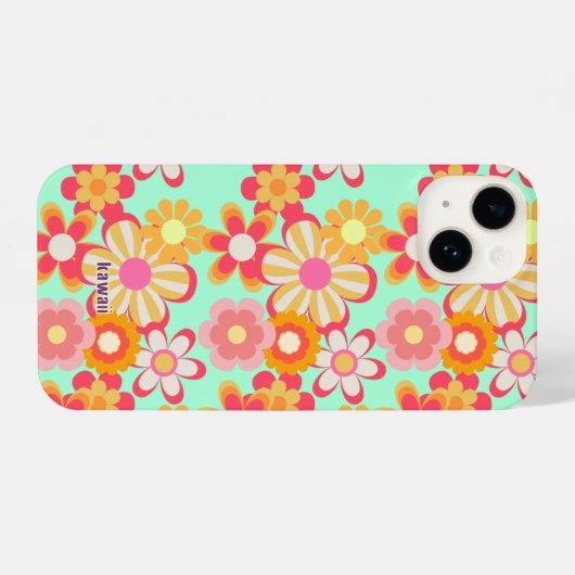 レトロかわいいお花デザイン♡ミントグリーン iPhone HOESJE (Achterkant horizontaal)