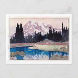 レ ニ 山, Mount Rainier, Hiroshi Yoshida, Woodcut Briefkaart