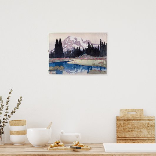 レ ニ 山, Mount Rainier, Hiroshi Yoshida, Woodcut Poster (Keuken)