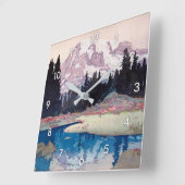 レ ニ 山, Mount Rainier, Hiroshi Yoshida, Woodcut Vierkante Klok (Hoek)